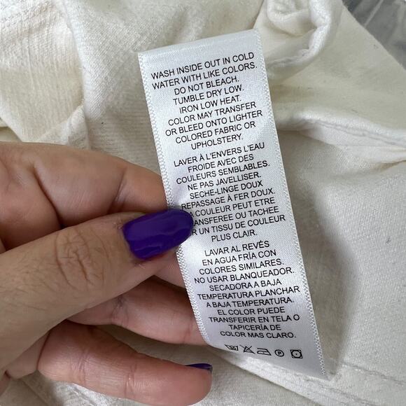 FRAME Denim Rosette Puff Sleeve Denim Jacket Rumpled Blanc White Small - Picture 8 of 8